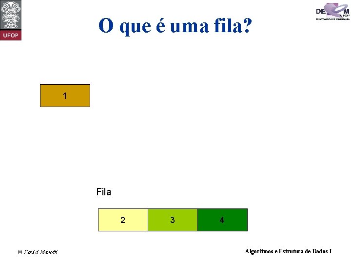 O que é uma fila? 1 Fila 2 © David Menotti 3 4 Algoritmos