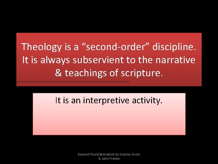 Theology is a “second-order” discipline. It is always subservient to the narrative & teachings