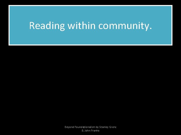 Reading within community. Beyond Foundationalism by Stanley Grenz & John Franke 