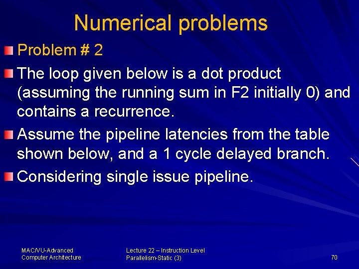 Numerical problems Problem # 2 The loop given below is a dot product (assuming