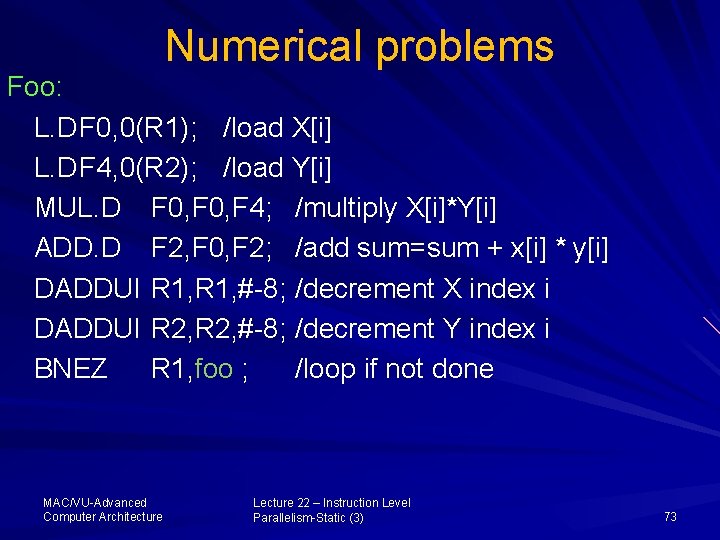 Numerical problems Foo: L. D F 0, 0(R 1); /load X[i] L. D F