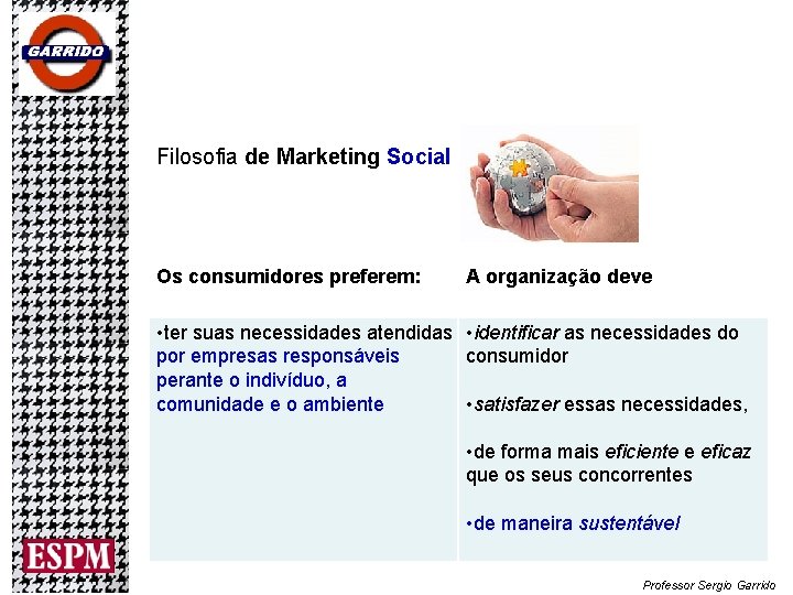 Filosofia de Marketing Social Os consumidores preferem: A organização deve • ter suas necessidades Filosofia de Marketing Social Os consumidores preferem: A organização deve • ter suas necessidades