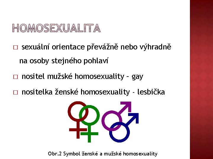 � sexuální orientace převážně nebo výhradně na osoby stejného pohlaví � nositel mužské homosexuality
