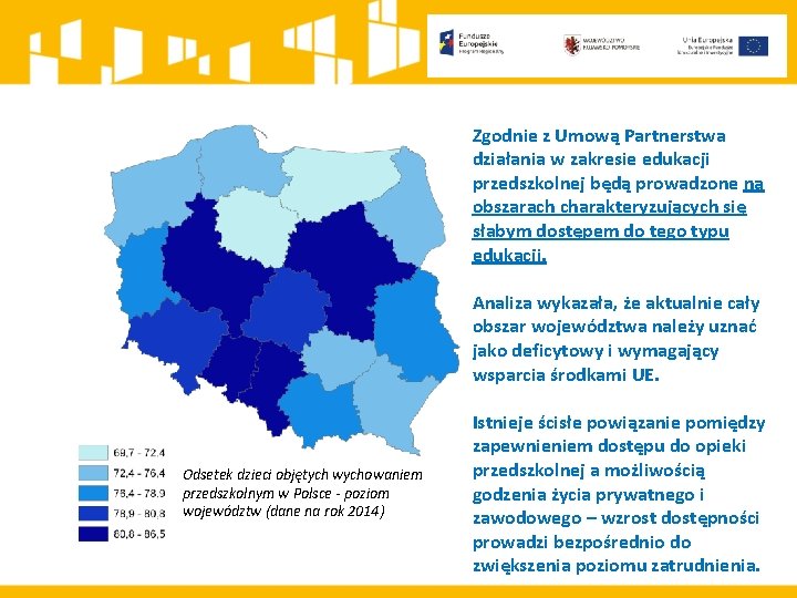 Zgodnie z Umową Partnerstwa działania w zakresie edukacji przedszkolnej będą prowadzone na obszarach charakteryzujących