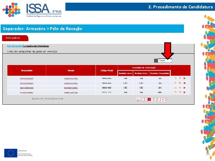 2. Procedimento de Candidatura Separador: Armazéns > Pólo de Receção Armazéns 35 