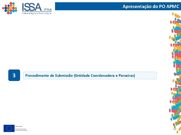 Apresentação do PO APMC 3 Procedimento de Submissão (Entidade Coordenadora e Parceiras) 44 