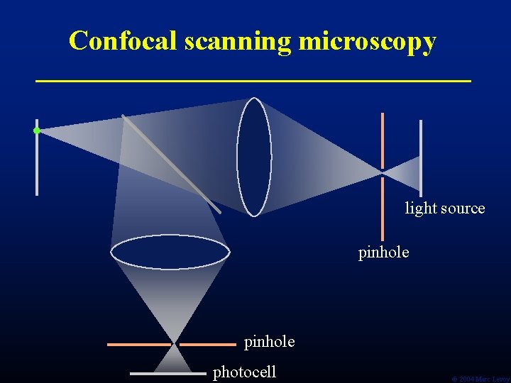 Confocal scanning microscopy light source pinhole photocell Ó 2004 Marc Levoy 