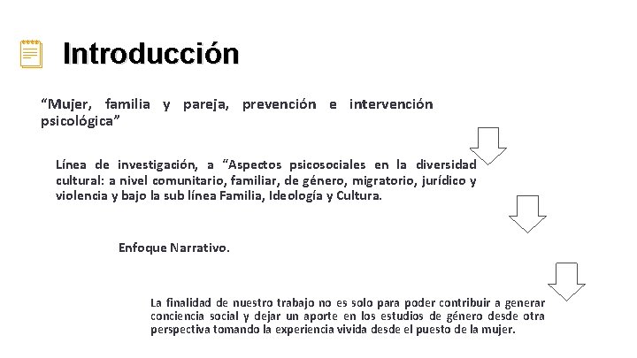 Introducción “Mujer, familia y pareja, prevención e intervención psicológica” Línea de investigación, a “Aspectos