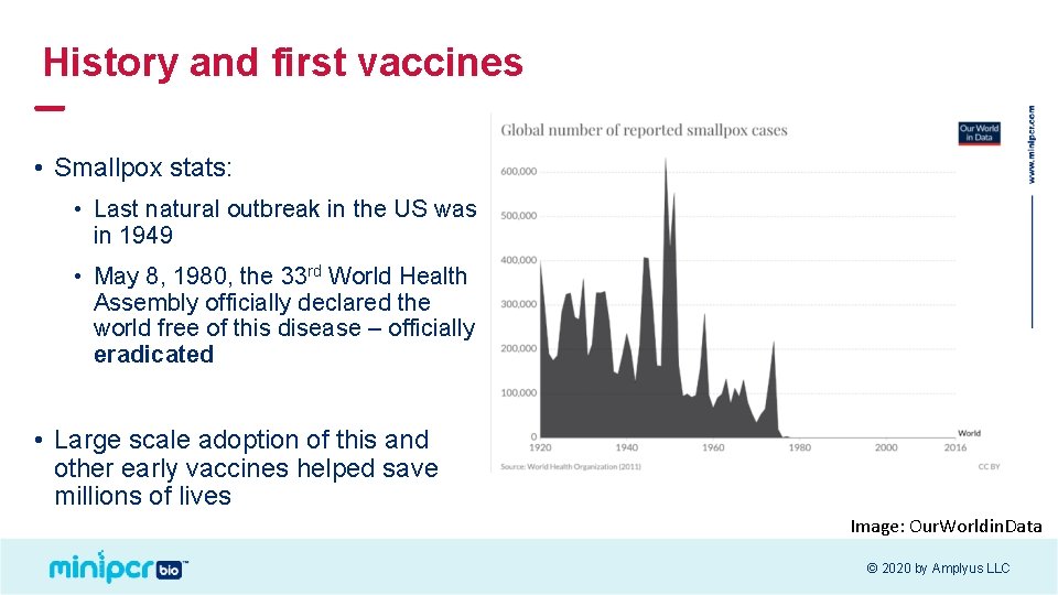 History and first vaccines • Smallpox stats: • Last natural outbreak in the US