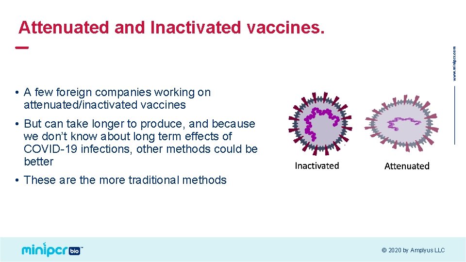 Attenuated and Inactivated vaccines. • A few foreign companies working on attenuated/inactivated vaccines •