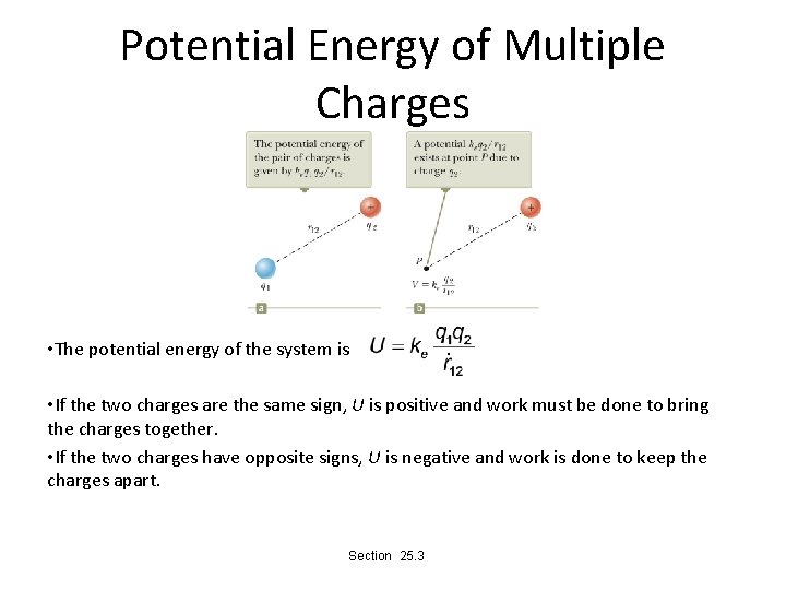 Potential Energy of Multiple Charges • The potential energy of the system is .