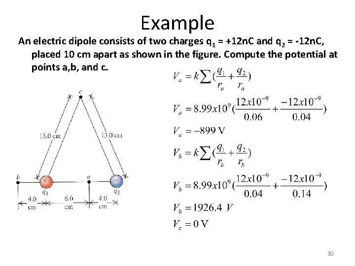 Example An electric dipole consists of two charges q 1 = +12 n. C