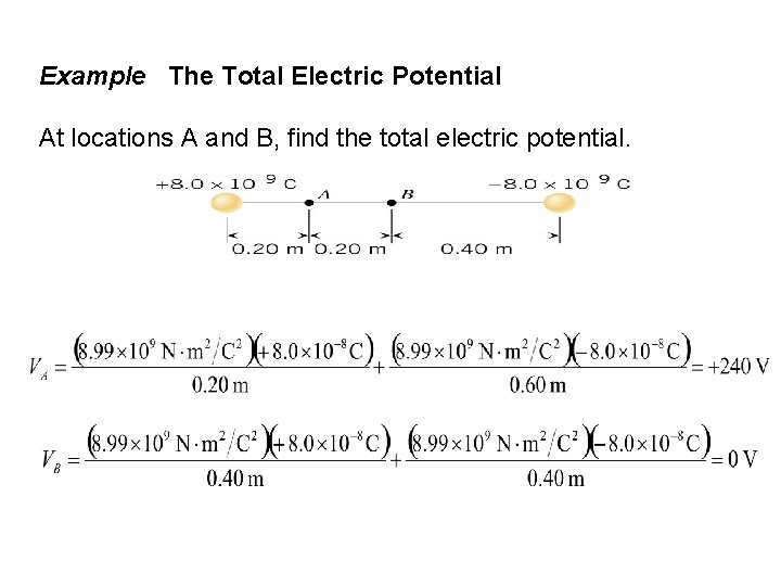 Example The Total Electric Potential At locations A and B, find the total electric