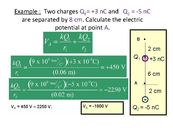 Example : Two charges Q 1= +3 n. C and Q 2 = -5