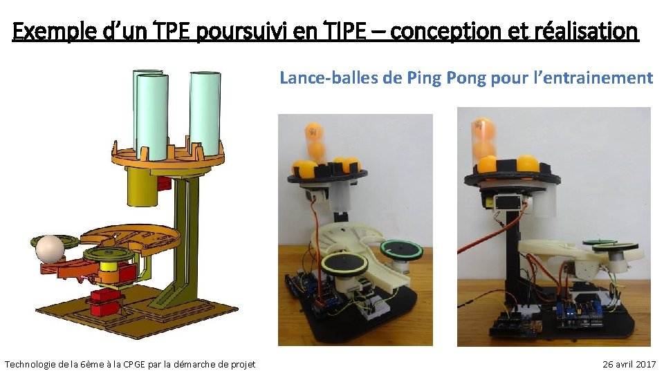 Exemple d’un TPE poursuivi en TIPE – conception et réalisation Lance-balles de Ping Pong