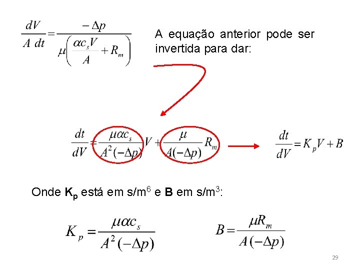 A equação anterior pode ser invertida para dar: Onde Kp está em s/m 6