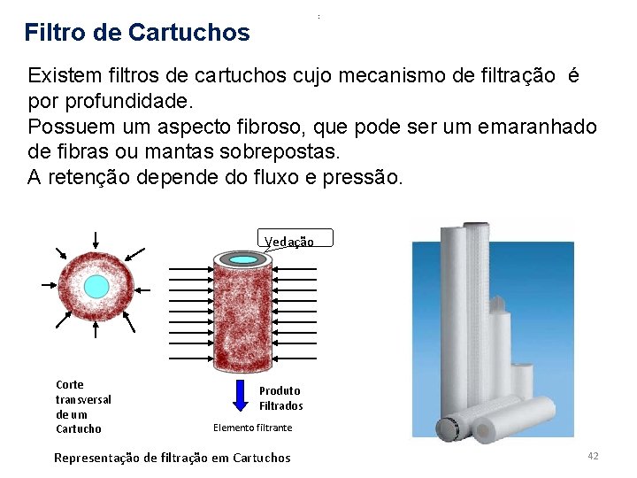 : Filtro de Cartuchos Existem filtros de cartuchos cujo mecanismo de filtração é por