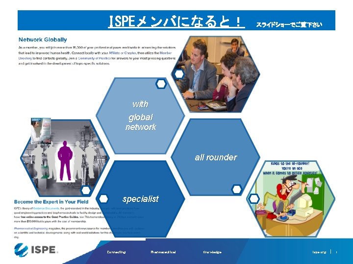 ISPEメンバになると！ スライドショーでご覧下さい with global network all rounder specialist Connecting Pharmaceutical Knowledge ispe. org 1