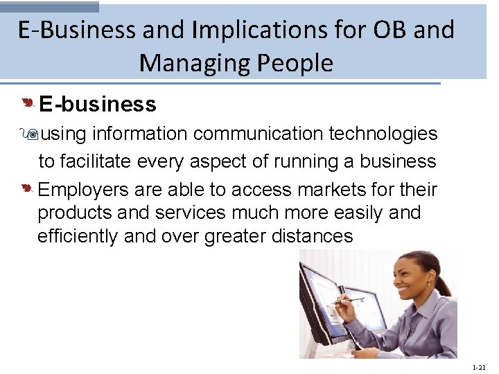 E-Business and Implications for OB and Managing People E-business 9 using information communication technologies