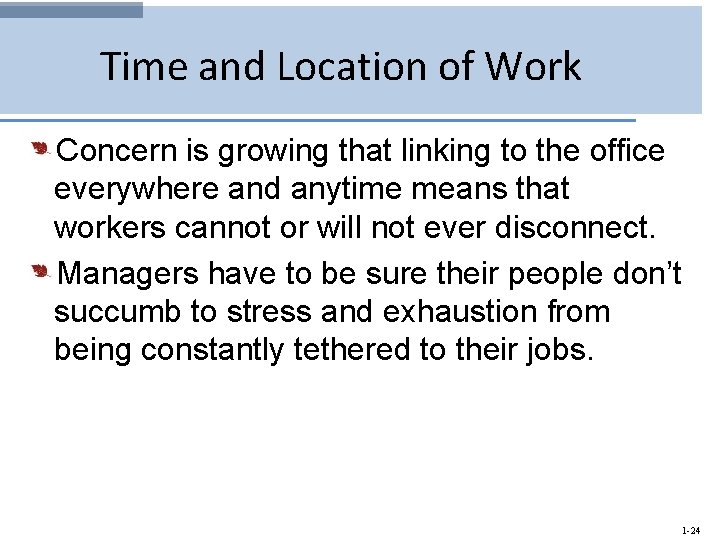 Time and Location of Work Concern is growing that linking to the office everywhere