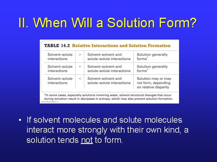 II. When Will a Solution Form? • If solvent molecules and solute molecules interact
