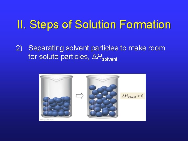 II. Steps of Solution Formation 2) Separating solvent particles to make room for solute