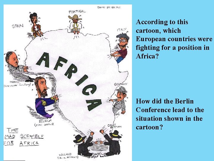 According to this cartoon, which European countries were fighting for a position in Africa?