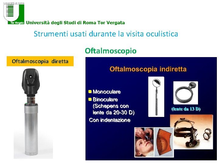 Strumenti usati durante la visita oculistica Oftalmoscopio Oftalmoscopia diretta 