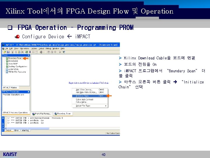 Xilinx Tool에서의 FPGA Design Flow 및 Operation q FPGA Operation – Programming PROM Configure