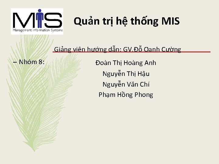 Quản trị hệ thống MIS Giảng viên hướng dẫn: GV. Đỗ Oanh Cường –