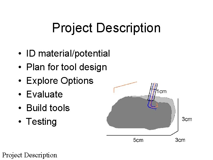 Project Description • • • ID material/potential Plan for tool design Explore Options Evaluate