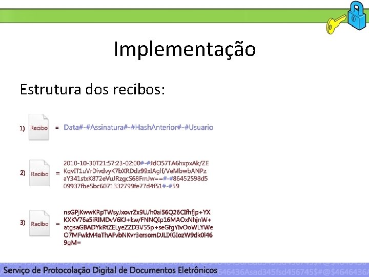 Implementação Estrutura dos recibos: 