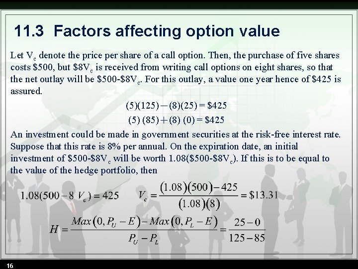 11. 3 Factors affecting option value Let Vc denote the price per share of 11. 3 Factors affecting option value Let Vc denote the price per share of
