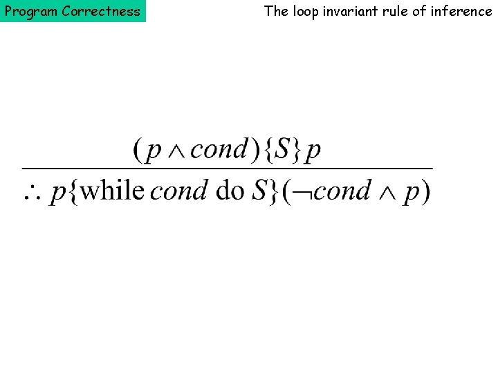 Program Correctness The loop invariant rule of inference 
