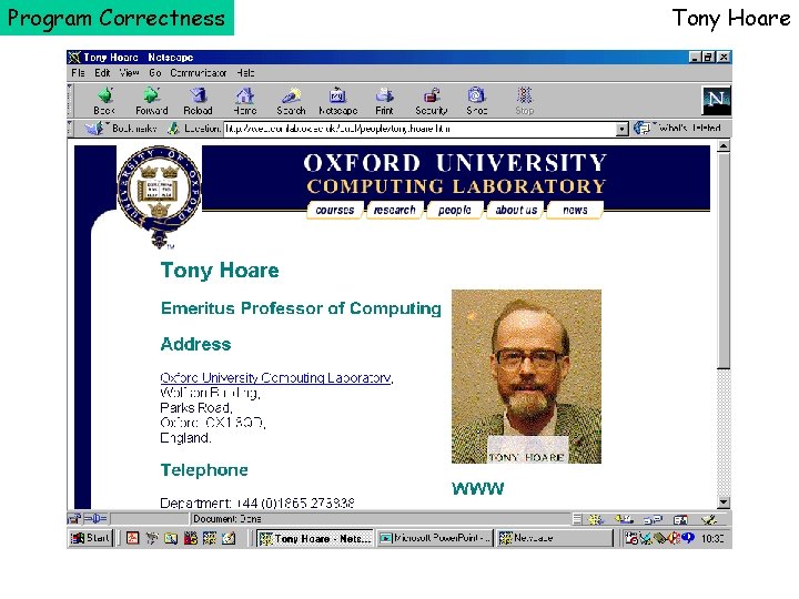 Program Correctness Tony Hoare 