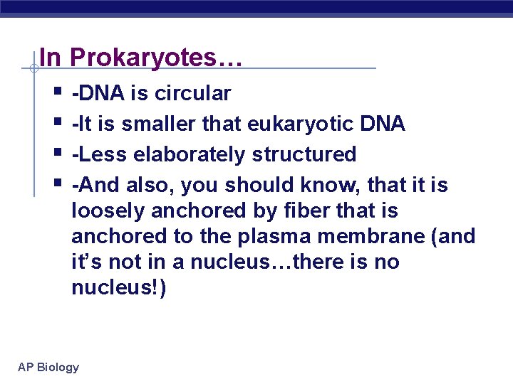In Prokaryotes… § -DNA is circular § -It is smaller that eukaryotic DNA §