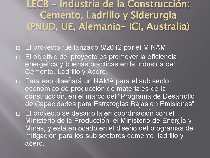 LECB - Industria de la Construccio n: Cemento, Ladrillo y Siderurgia (PNUD, UE, Alemania-