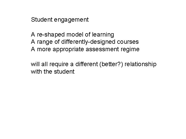 Student engagement A re-shaped model of learning A range of differently-designed courses A more