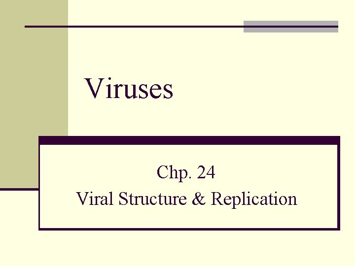 Viruses Chp. 24 Viral Structure & Replication 