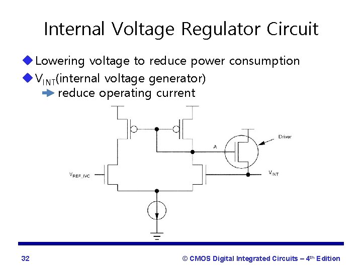 Internal Voltage Regulator Circuit u Lowering voltage to reduce power consumption u VINT(internal voltage