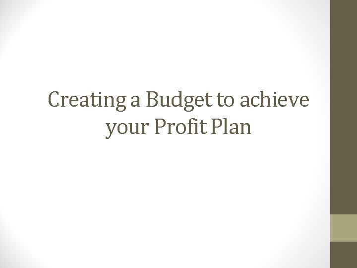 Creating a Budget to achieve your Profit Plan 