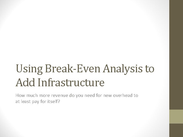 Using Break-Even Analysis to Add Infrastructure How much more revenue do you need for