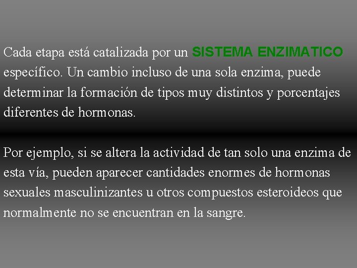 Cada etapa está catalizada por un SISTEMA ENZIMATICO específico. Un cambio incluso de una Cada etapa está catalizada por un SISTEMA ENZIMATICO específico. Un cambio incluso de una