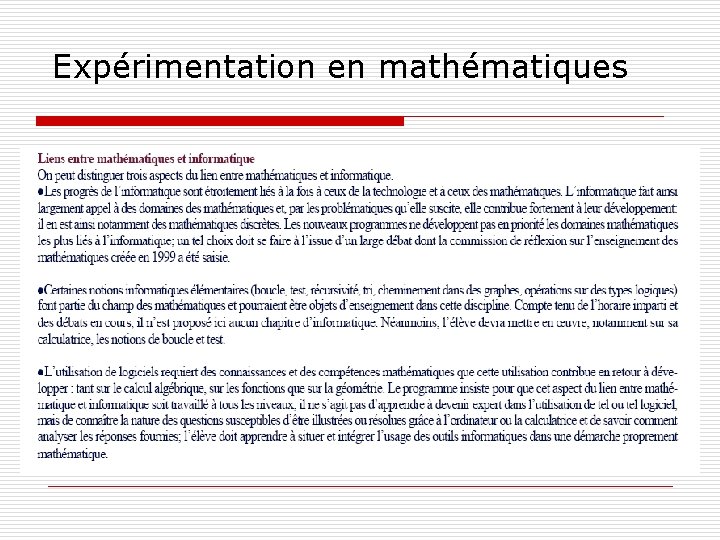 Expérimentation en mathématiques 