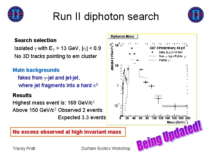 Run II diphoton search Search selection Isolated with ET > 13 Ge. V, |