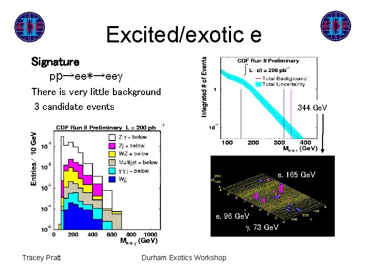 Excited/exotic e Signature pp→ee*→ee There is very little background 3 candidate events 344 Ge.