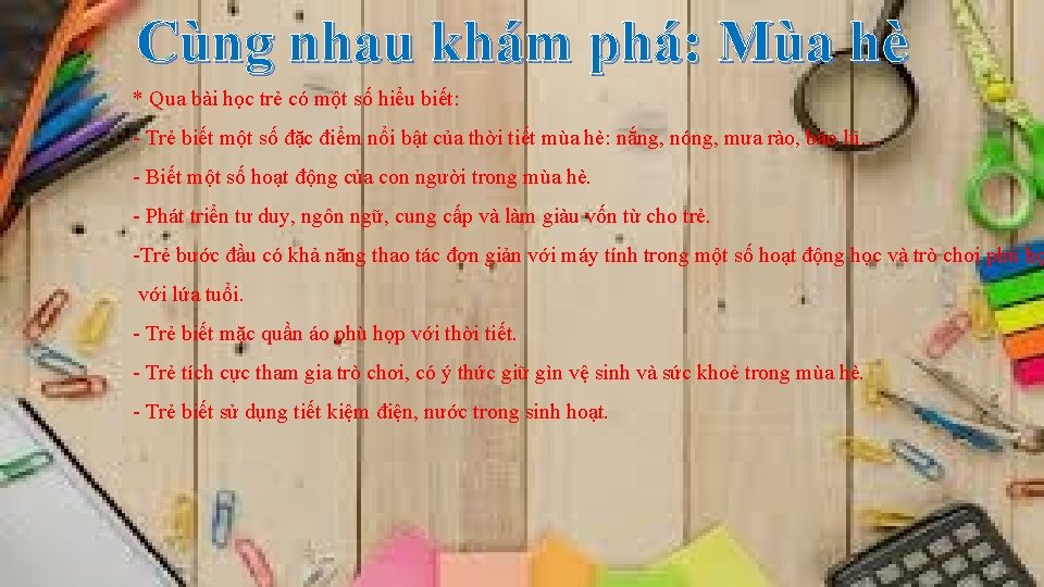 Cùng nhau khám phá: Mùa hè * Qua bài học trẻ có một số