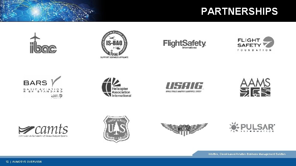 PARTNERSHIPS Intuitive, Cloud-based Aviation Business Management Solution 12 | AVMOSYS OVERVIEW 