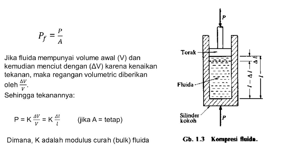 Dimana, K adalah modulus curah (bulk) fluida 