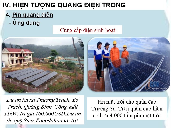 IV. HIỆN TƯỢNG QUANG ĐIỆN TRONG 4. Pin quang điện - Ứng dụng Cung